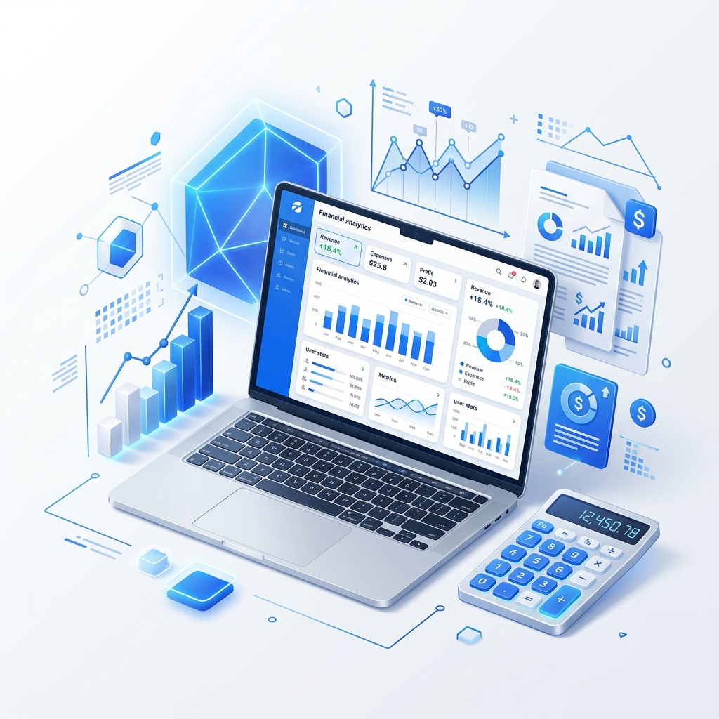 Modern accounting workspace with financial dashboards and analytics